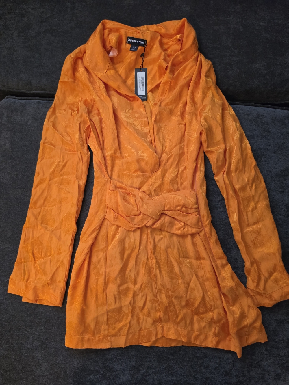 NWT PrettyLittleThing Orange Long-Sleeve Silk-Style Dress